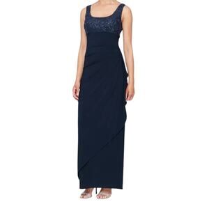 Alex Evenings Empire waist sleeveless gown dress blue size 16